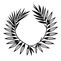 Obraz premium Vector Illustration of a Black and White Wreath, Featuring Leafy Branches, Isolated on a White Background.
