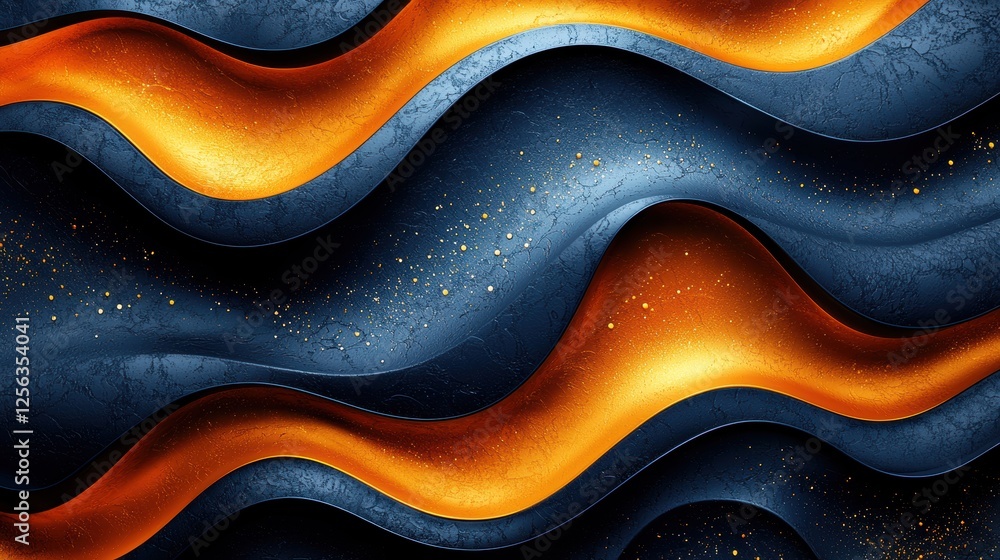 Poster abstract waves of blue and orange create a dynamic, textured visual effect.