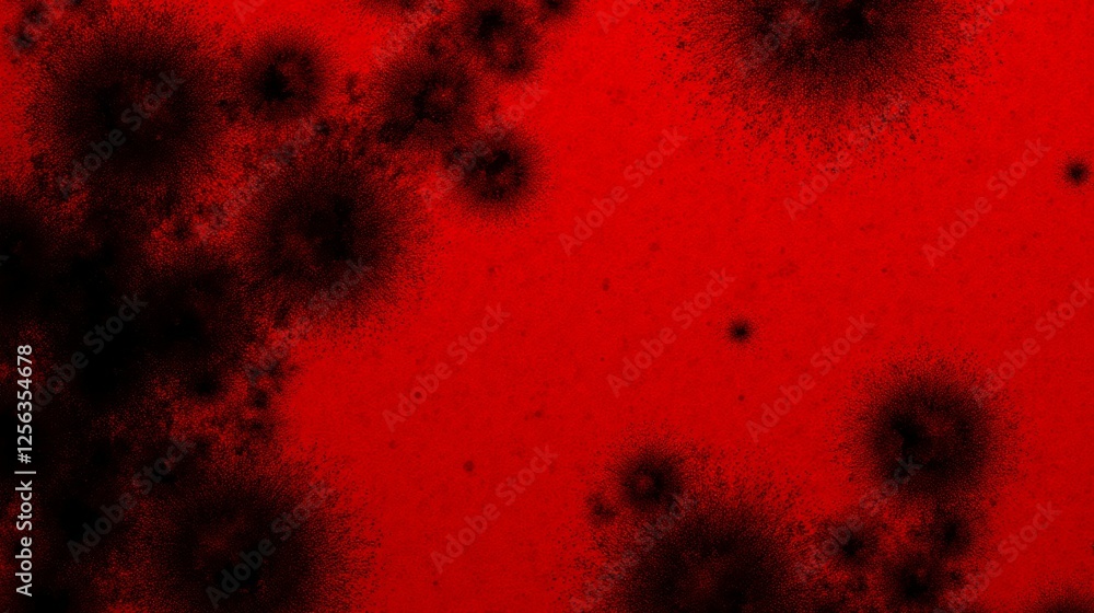 Poster abstract red background with dark circular patterns and textures