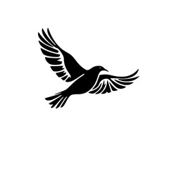 Silhouette of a flying bird, black on white, single color, elegant design, minimalist style, bird illustration.