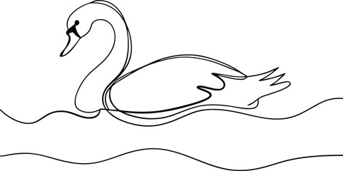 Elegant Swan Line Art, Water Bird, Single Line Drawing, Graceful, Aquatic, Minimalist, Wildlife, Nat