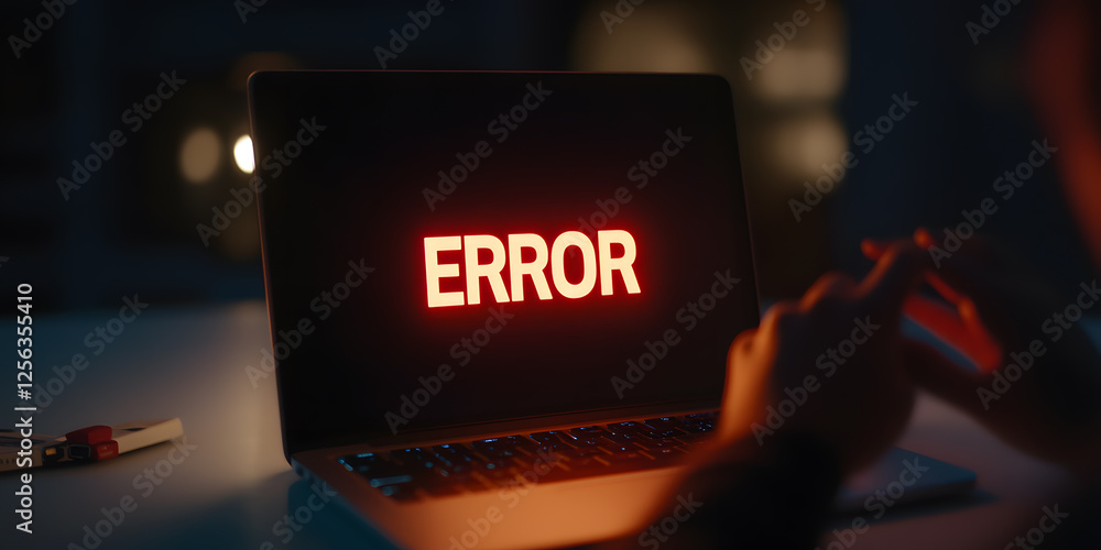 Poster error message on laptop: a frustrating moment as a glowing red 