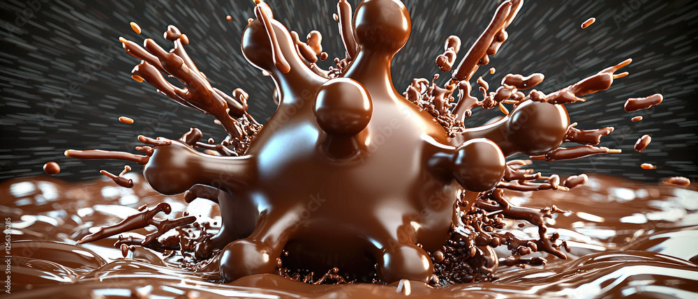 Poster a dynamic splash of rich chocolate creating an artistic pattern against a dark background