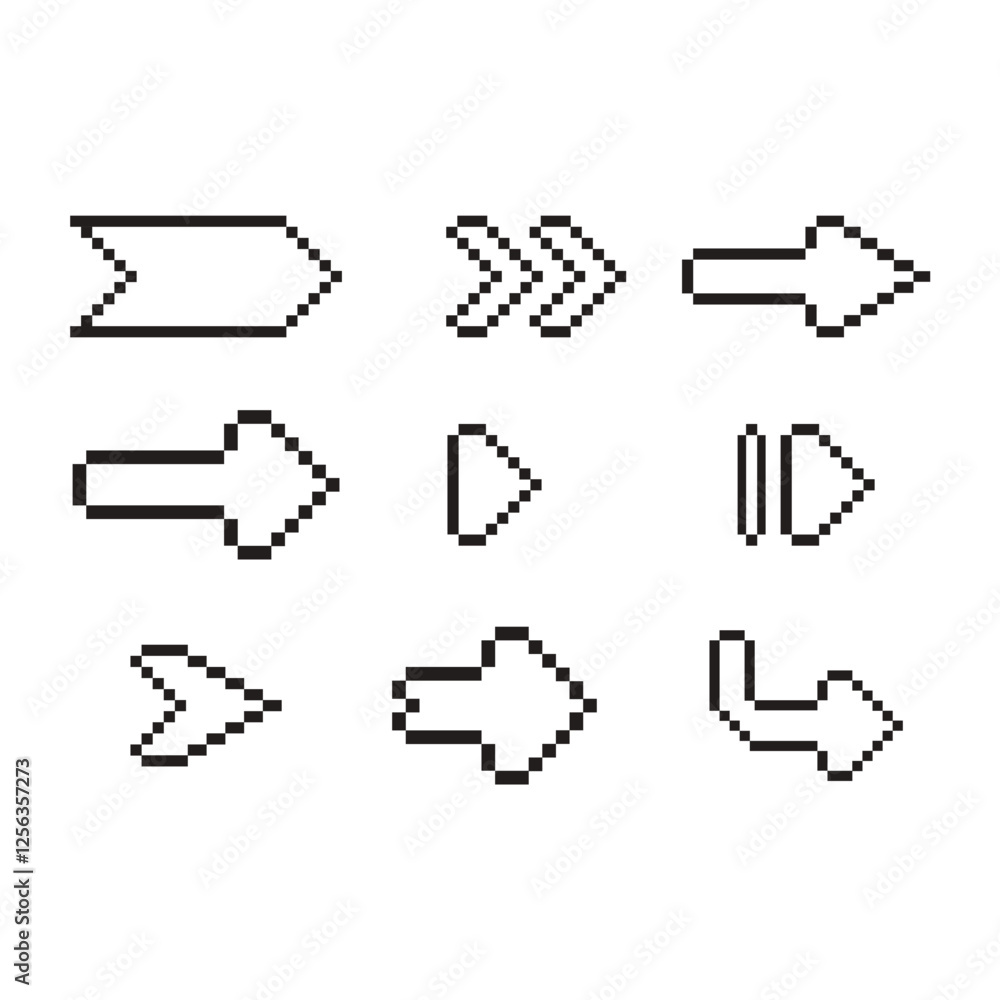 Poster set of pixel arrow vector design.