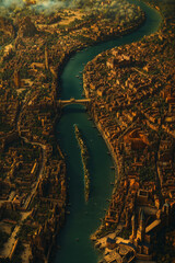 Obraz premium A view of a city with a river running through it