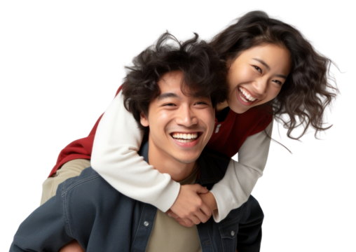 PNG Couple piggyback laughing smile adult.