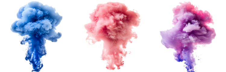 Colorful smoke explosions isolated on a white background PNG.AI GENERATED