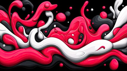 Abstract Red White and Black Liquid Swirls Design