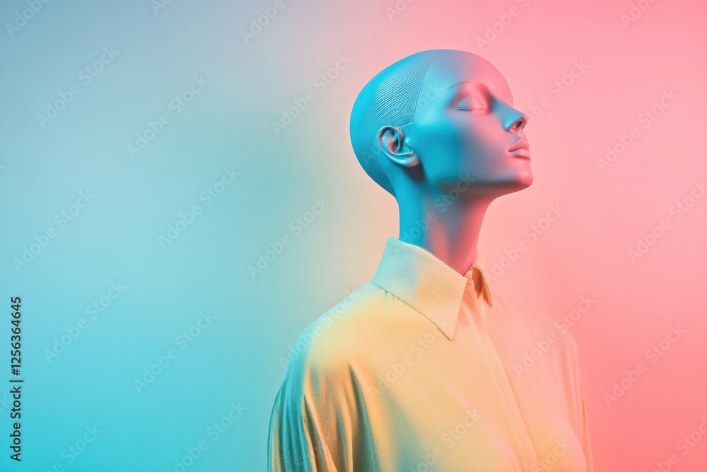 Fototapete stylish mannequin in modern outfit against pastel background with clean lighting and blank area for 