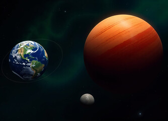 Mars earth is visible in the night sky In space a red planet