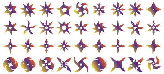 Shuriken icon sheet. Japanese ninja icon collection