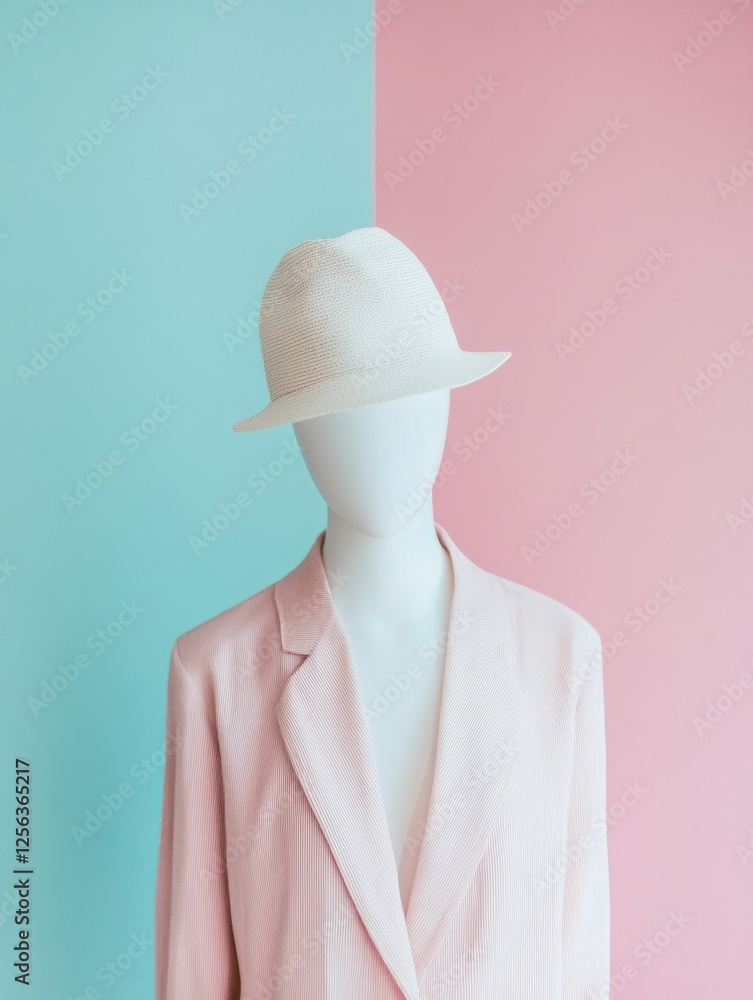 Poster stylish mannequin displays modern fashion against a pastel backdrop with a clean design for text pla