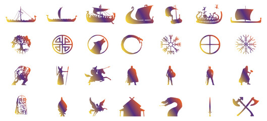 Scandinavian icon collection. Viking icon sheet