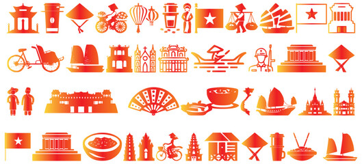 Vietnam culture icon sheet. Vietnam travel icon collection