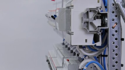 An electrical panel for the organization of electricity supply to the apartment. Close-up. Soft focus.