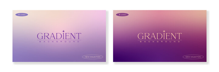 Set of 2 horizontal gradient backgrounds in purple, pink and beige colors in minimalist style. For covers, wallpapers, banners, branding, business cards and other projects. For web and print.
