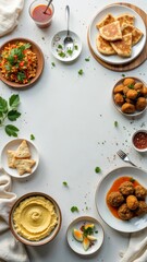 Delicious middle eastern cuisine with hummus, falafel, and fresh pita bread