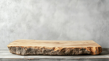 Fototapeta premium Elegant wooden slab on a table with a minimalist design against a soft grey background