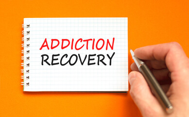 Addiction recovery symbol. Concept words Addiction recovery on beautiful white note. Psychologist...