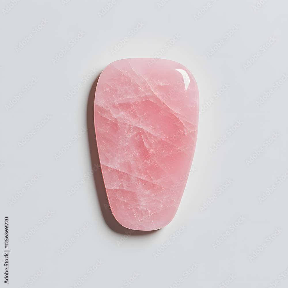 Poster pink crystal on a light background with a smooth, polished texture. its delicate color and elegant s