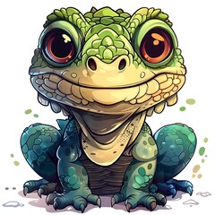 Smiling iguana character with soft shading and a fun cartoon style.