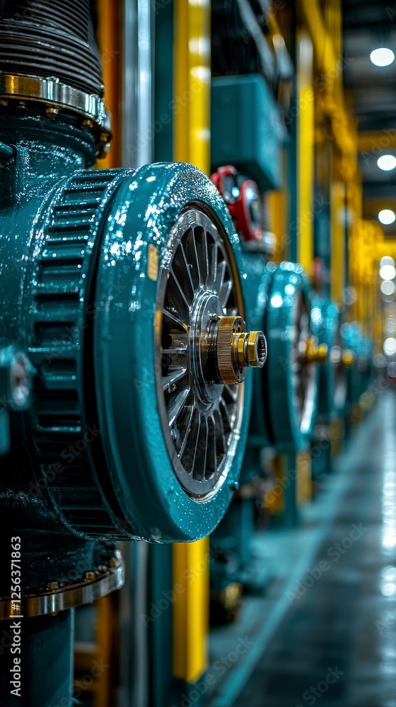 Poster a detailed view of an industrial gear mechanism assembly, illustrating the intricate design and engi
