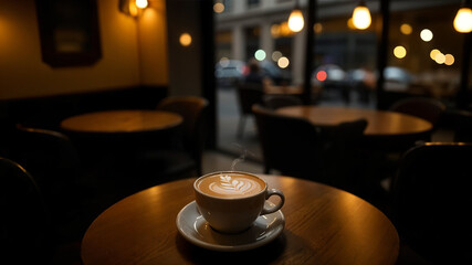 Cafe restaurant or coffee shop with abstract bokeh lights defocused blur background