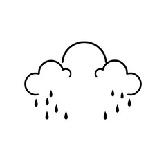Two clouds pouring rain, doodle illustration.
