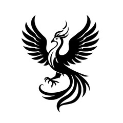 Obraz premium Majestic silhouette of a stylized phoenix rising from a field of white background.
