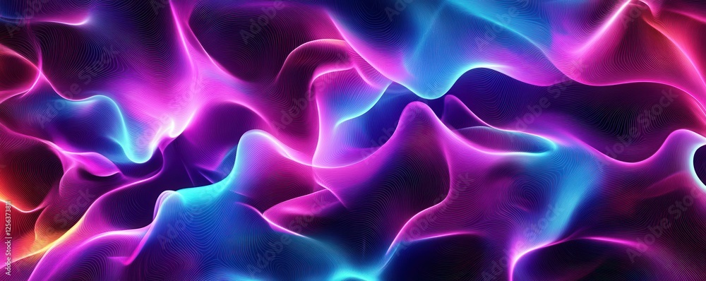 Poster vibrant abstract neon waves with dynamic light patterns