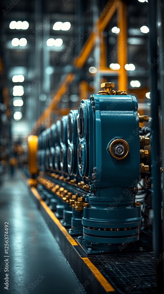 Poster this image showcases industrial components arranged in a high-tech facility, emphasizing advanced en