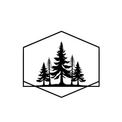 Obraz premium Silhouetted Fir Tree Forest in a Hexagonal Frame on a White Background.