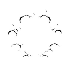 Artistic Composition. Cloudscape in white, circle of papercut clouds with black outlines.