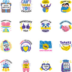 Bundle of Flat Style Thank You Typography Stickers 

