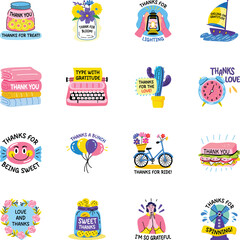 Collection of Flat Style Thank You Stickers 

