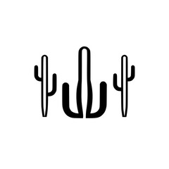 Desert Landscape: A minimalist black and white illustration of cactus trio in a simple, clean style.
