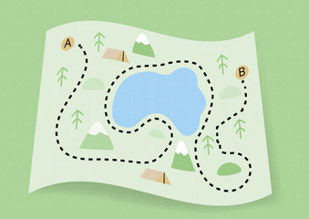 Map Hiking Flat Vector Illustration Background