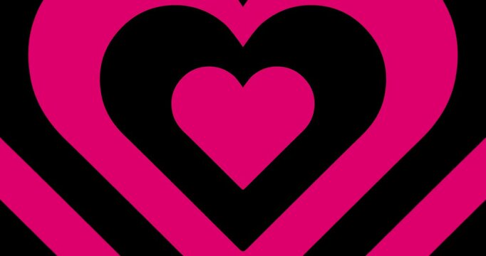 Moving hypnotic Heart in fast motion. Seamless Psychedelic hearts for Valentines day concept or festive day. Black and magenta color