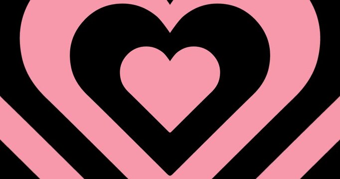 Moving hypnotic Heart in fast motion. Seamless Psychedelic hearts for Valentines day concept or festive day. Black and peach color