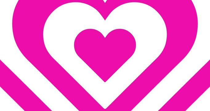 Moving hypnotic Heart in fast motion. Seamless Psychedelic hearts for Valentines day concept or festive day. White and pink color