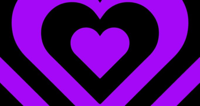 Moving hypnotic Heart in fast motion. Seamless Psychedelic hearts for Valentines day concept or festive day. Black and purple color