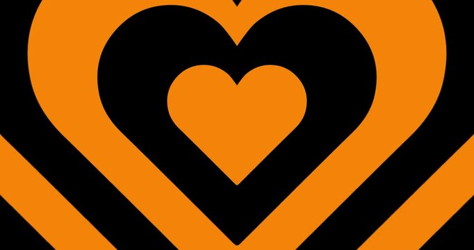 Moving hypnotic Heart in fast motion. Seamless Psychedelic hearts for Valentines day concept or festive day. Black and orange color