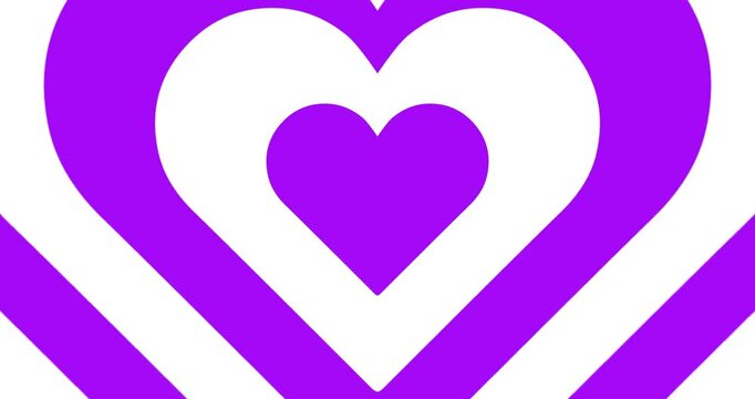 Moving hypnotic Heart in fast motion. Seamless Psychedelic hearts for Valentines day concept or festive day. White and purple color