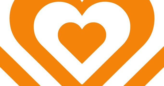 Moving hypnotic Heart in fast motion. Seamless Psychedelic hearts for Valentines day concept or festive day. White and orange color