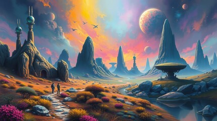 Spring abstraction in the style of sci-fi world