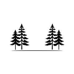 Obraz premium Forest Silhouette: Minimalist Two-Grouped Pine Tree Arrangement on White.