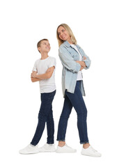 Obraz premium Happy mother and son on white background
