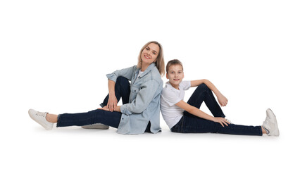 Obraz premium Happy mother and son on white background