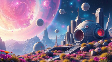 Spring abstraction in the style of sci-fi world