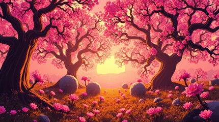 Abstract beautiful and flowering trees